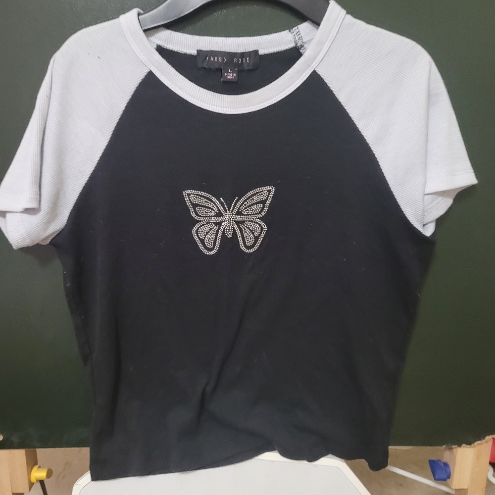 womens rhinestone butterfly top